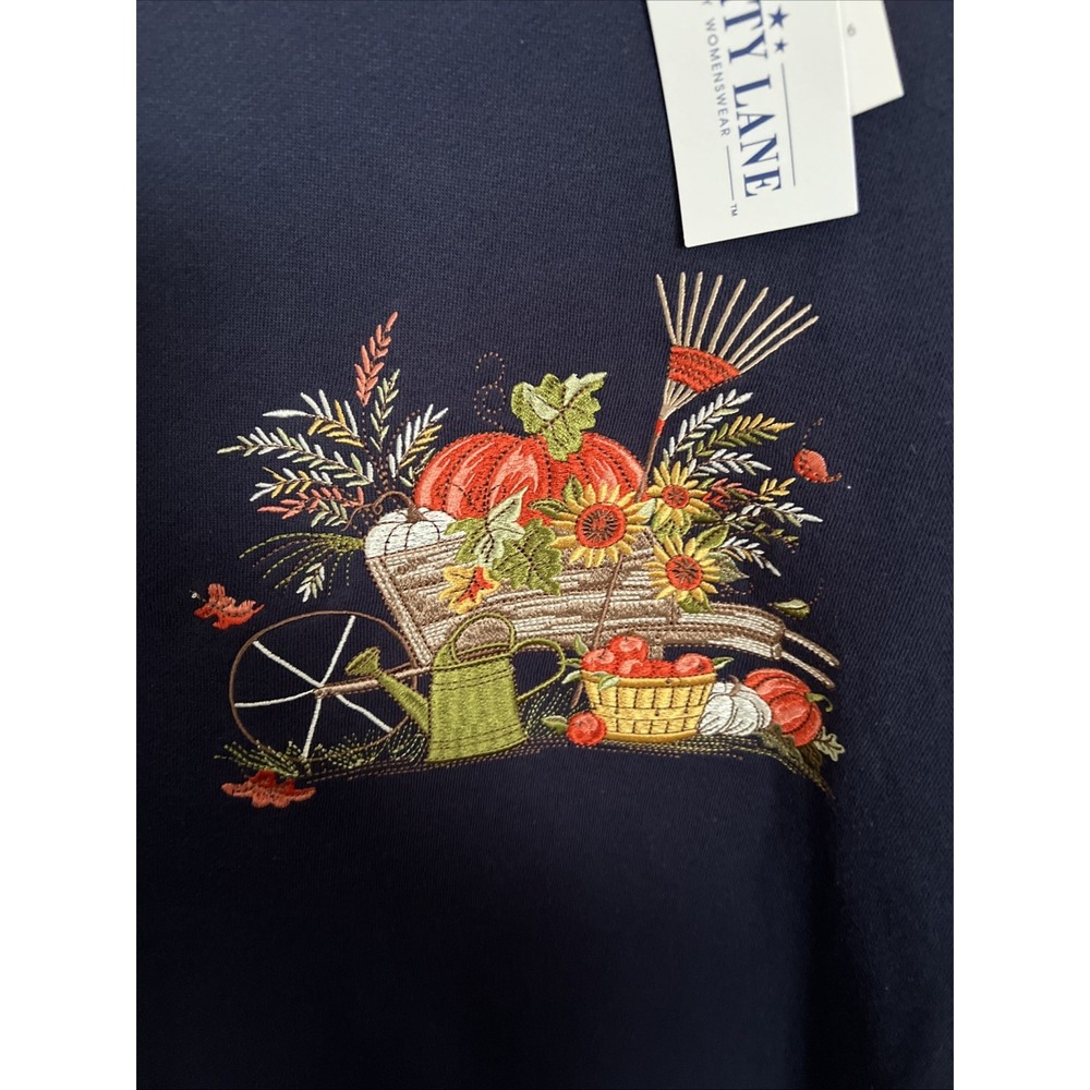 Liberty Lane Sweatshirt Plus XXXL Blue Embroidered Cottage‎ Core Granny Fall 3X - Picture 4 of 9